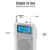 Digital AM / FM Portable Pocket Radio With Alarm Clock (Silver)