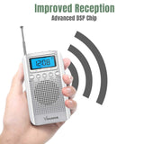 Digital AM / FM Portable Pocket Radio With Alarm Clock (Silver)