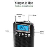 AM FM Digital Portable Pocket Radio With Alarm Clock (Black)