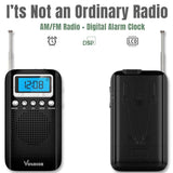 AM FM Digital Portable Pocket Radio With Alarm Clock (Black)